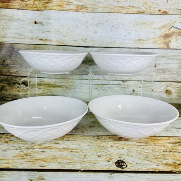 Oneida Picnic Coupe Soup Cereal 6 3/8 Oneida PICNIC White  Basket Weave Embossed Stoneware Cereal Soup Bowl Set of 4